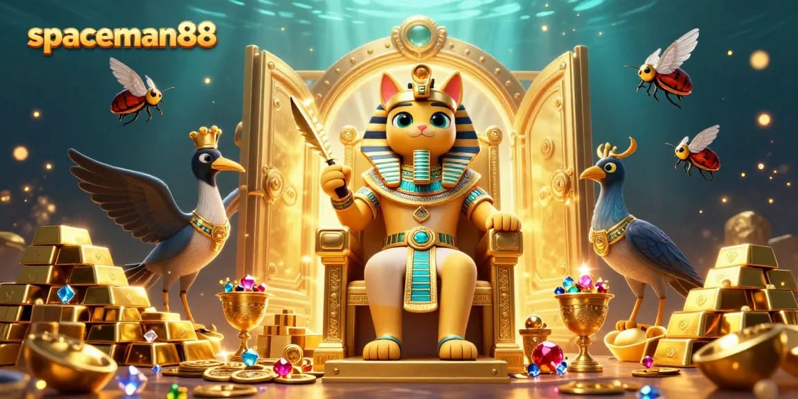 Experience thrilling adventures with spaceman88 in this vibrant 3D casino scene packed with treasures.