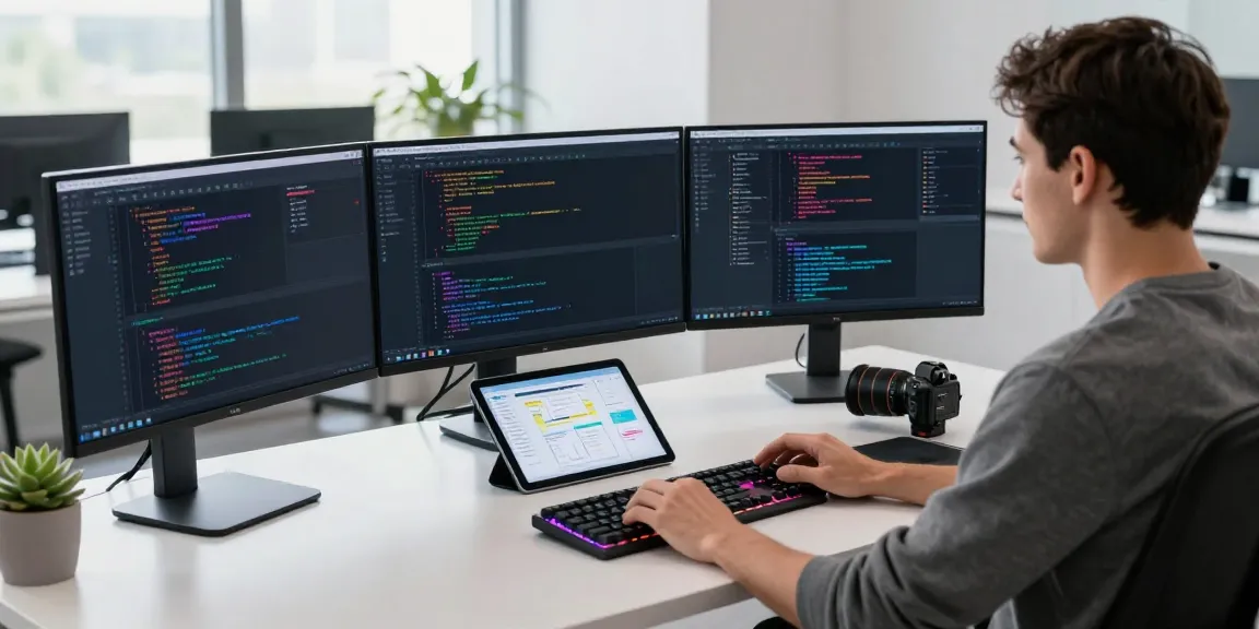Instant indexing represented by a focused developer coding in a modern tech workspace with multiple screens.