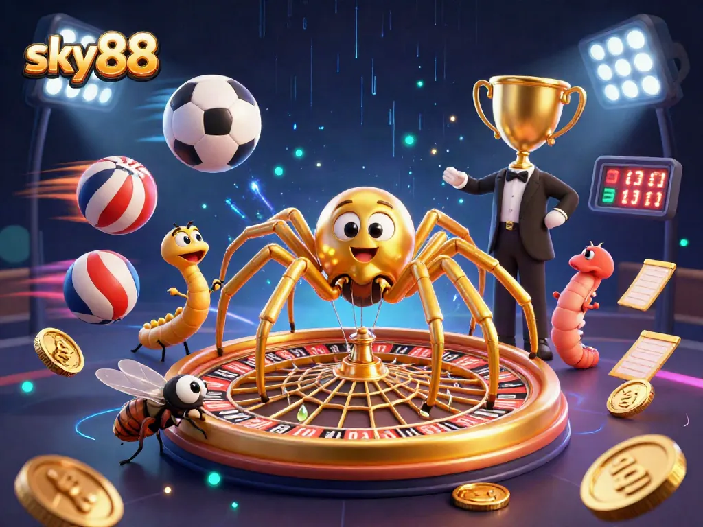 Engage in thrilling moments at sky88 with a dynamic casino illustration filled with excitement and energy.