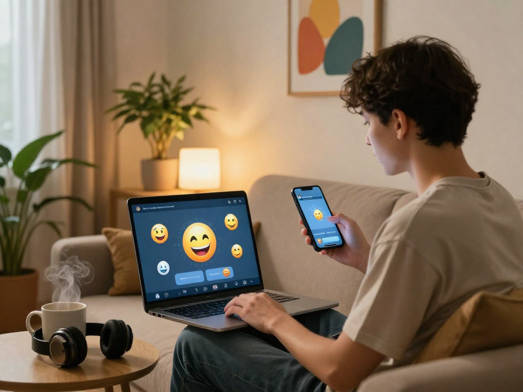User enjoying an engaging ai sex chat experience in a cozy virtual chat room with vibrant animated elements