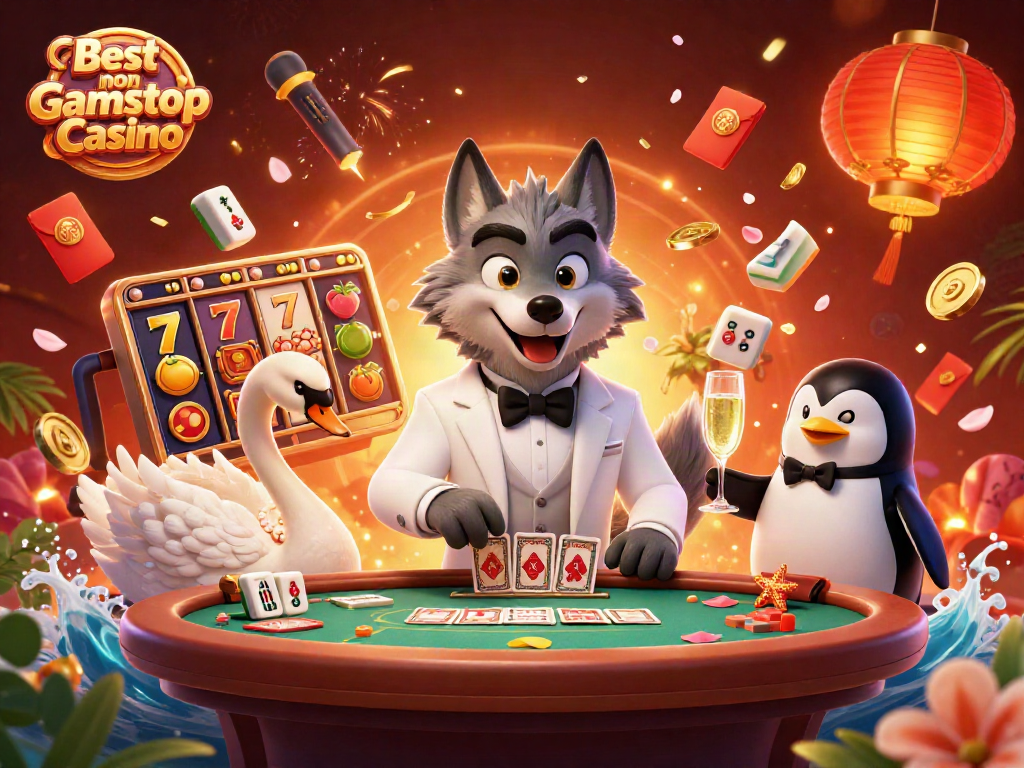 Experience the excitement at the Best non Gamstop Casino with lively characters and vibrant casino elements.