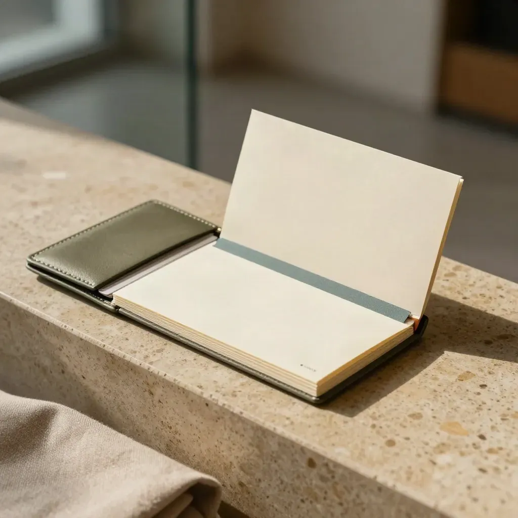 DSAR reply template kit with wallet, seal strip and log sleeve mid-slide on khaki stone.