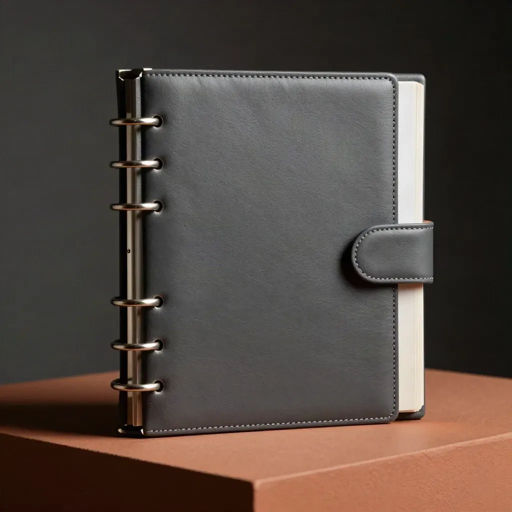 Macro hero of a ring-bound DPIA template pack with blank tabs and a small companion block on terracotta.