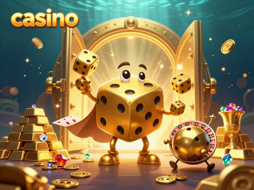 Engage in the vibrant world of casino games with golden dice, jewels, and dynamic winnings.