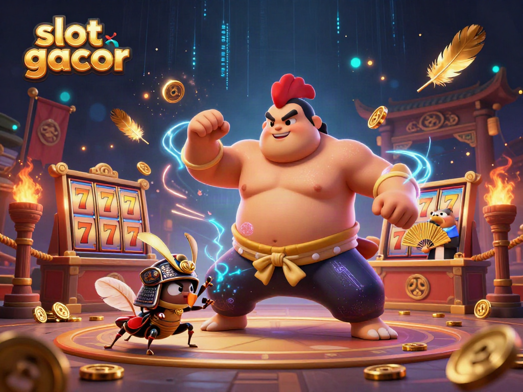 Unleash your luck with slot gacor as a powerful rooster and fierce cricket face off in a vibrant casino scene.