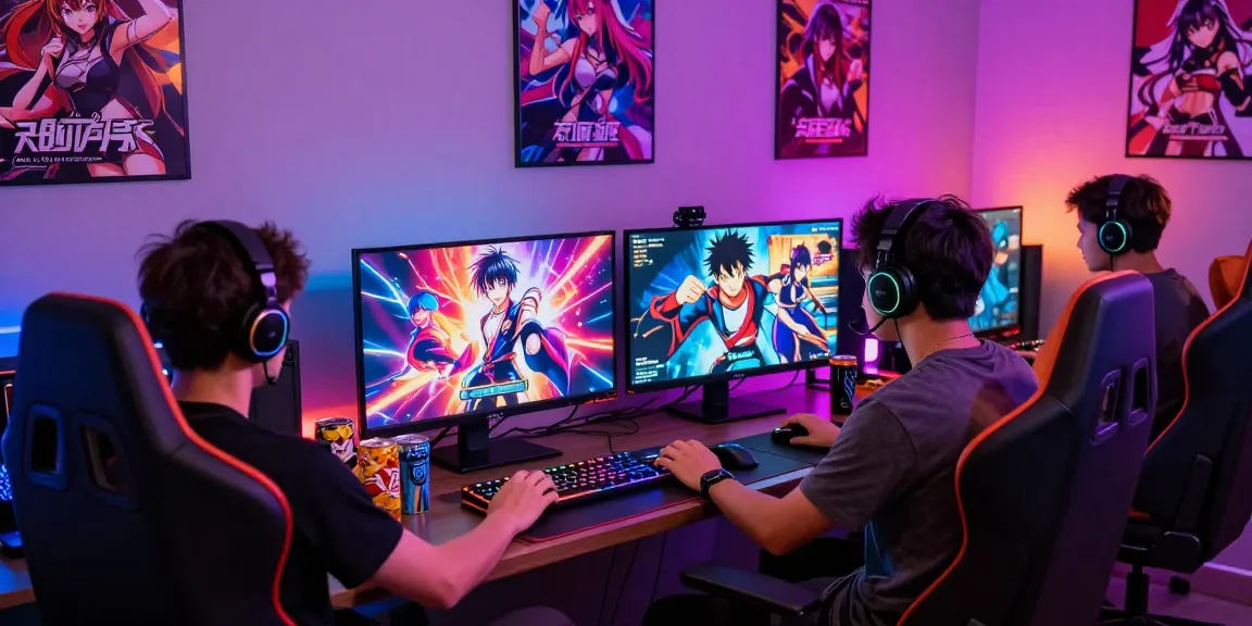 Engaged gamer exploring popular ecchi games in a vibrant gaming lounge setting.
