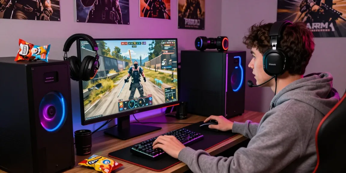 Engaged gamer using ArmA 3 cheats in an immersive gaming setup.