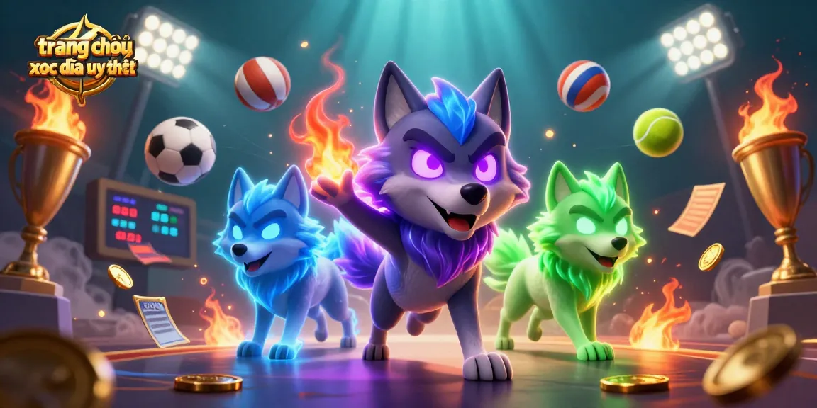 Experience the excitement of trang chơi xóc đĩa uy tín with energetic wolf characters and casino elements.