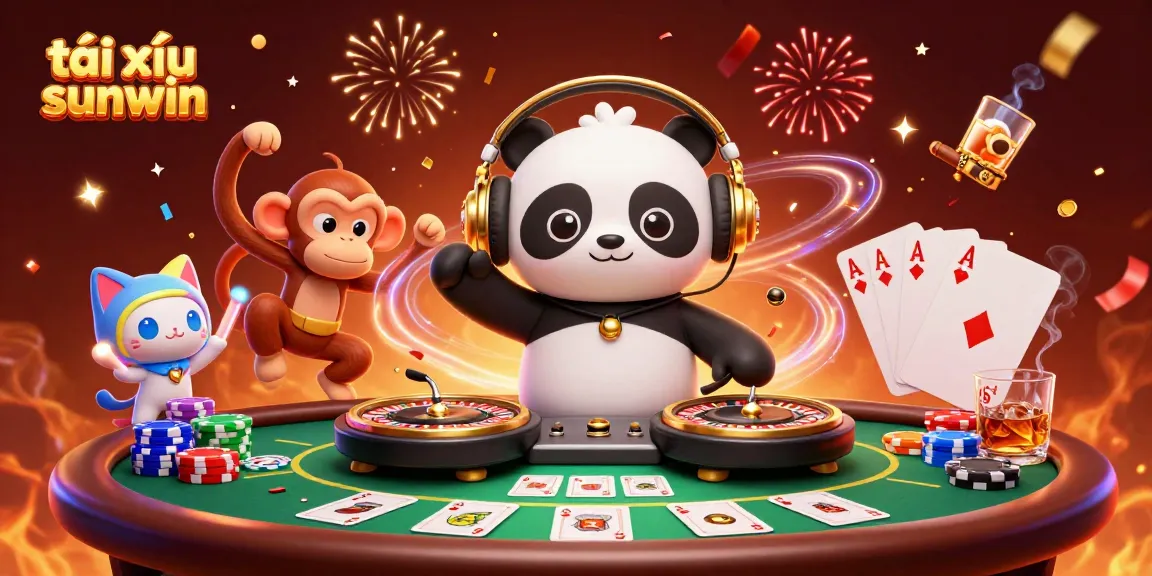 Play exciting tài xỉu sunwin with vibrant characters and casino elements in a lively setting.