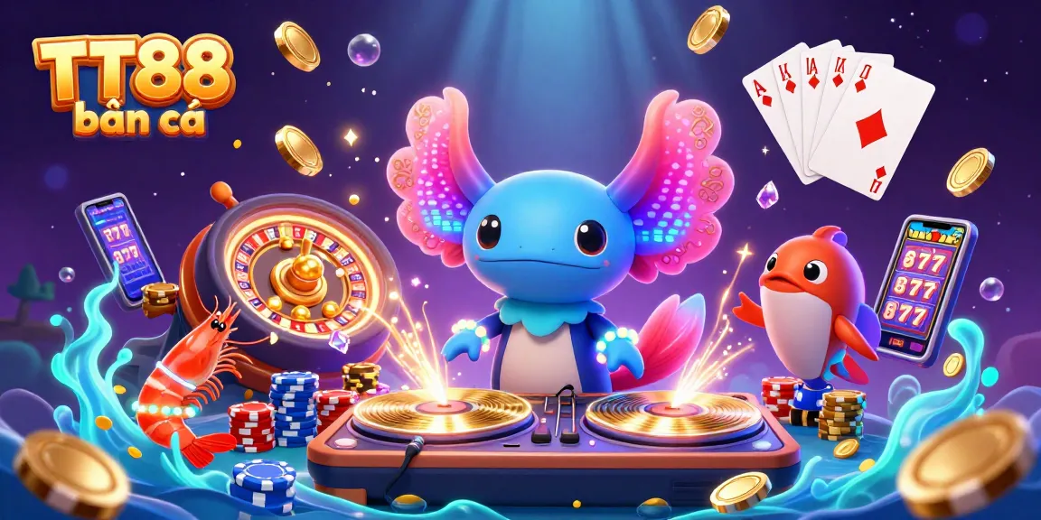 Play exciting TT88 bắn cá with a vibrant underwater casino scene full of vibrant sea characters and gaming elements.